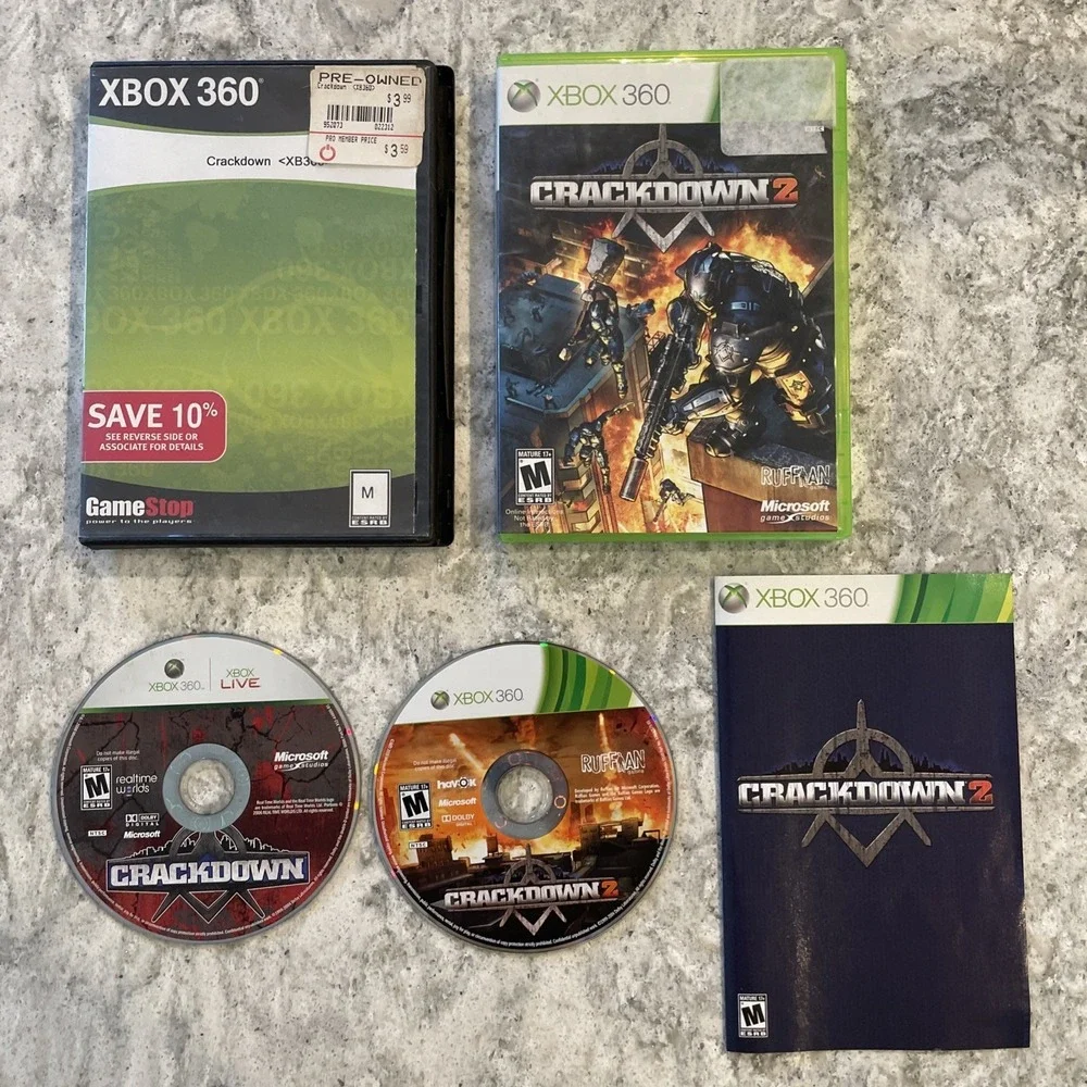 Crackdown I 1 & 2 II Microsoft Xbox 360 2010 With Case Ruffman Games